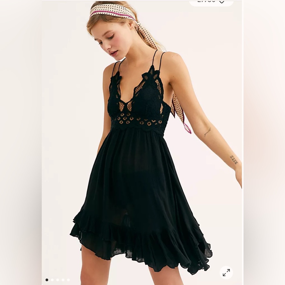 Free People One- Adella Slip Black Size Small EUC